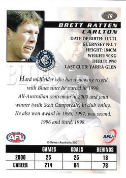 2001 Select AFL Authentic #19 Brett Ratten Back